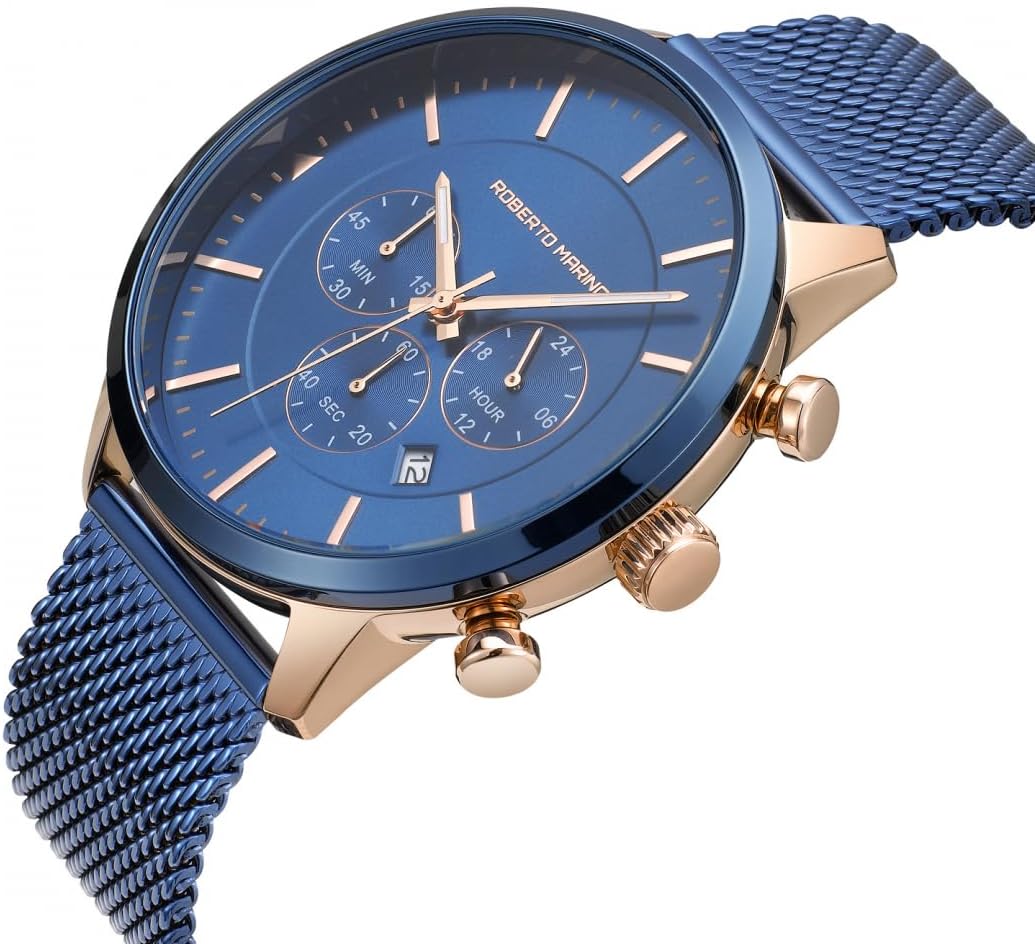 RM3435 Men’s Luxury Wrist Watch – Blue Stainless Steel Japanese Quartz, 3 ATM Water Resistant – Elegant Dress Watches for Men, Vintage Design, Ideal as a Reloj para Hombres - Image 2