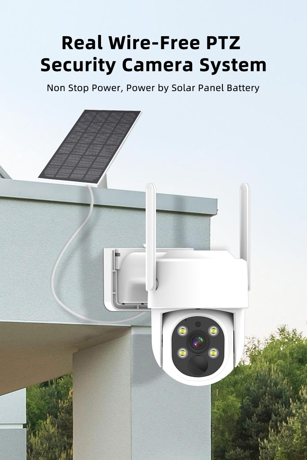 PTZ Security Cameras Wireless Outdoor Solar Powered, Pan Tilt 360 View 10 CH Ultra 4MP Home Security Camera System with 4 Cameras Human Detection Two Way Audio Color Night Vision 64G Storage - Image 2
