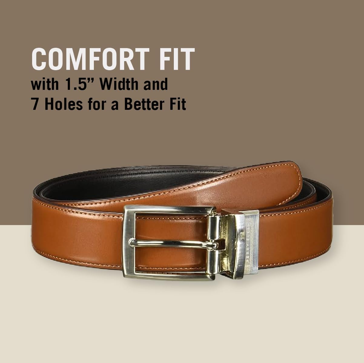 Perry Ellis Men's Portfolio Amigo Reversible Leather Belt, Stitched Edges, Durable, 1.5” Width (Available in Big & Tall) - Image 8