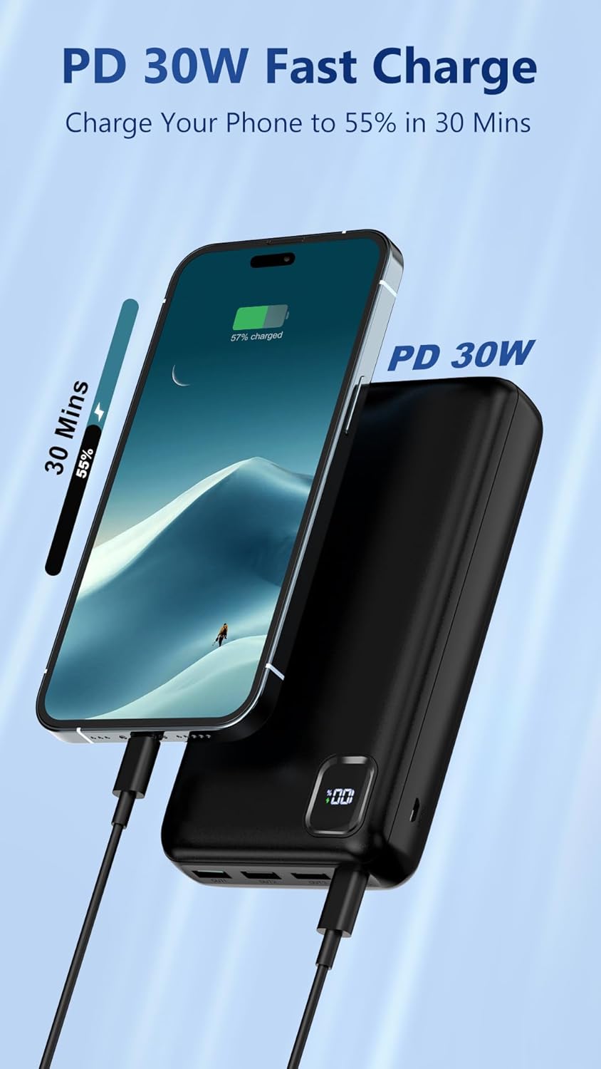 Portable Charger 50000mAh Power Bank, PD 30W Fast Charging External Battery Pack,High Capacity External Battery Pack for Camping, Portable Phone Charger for iPhone Samsung Android - Image 2