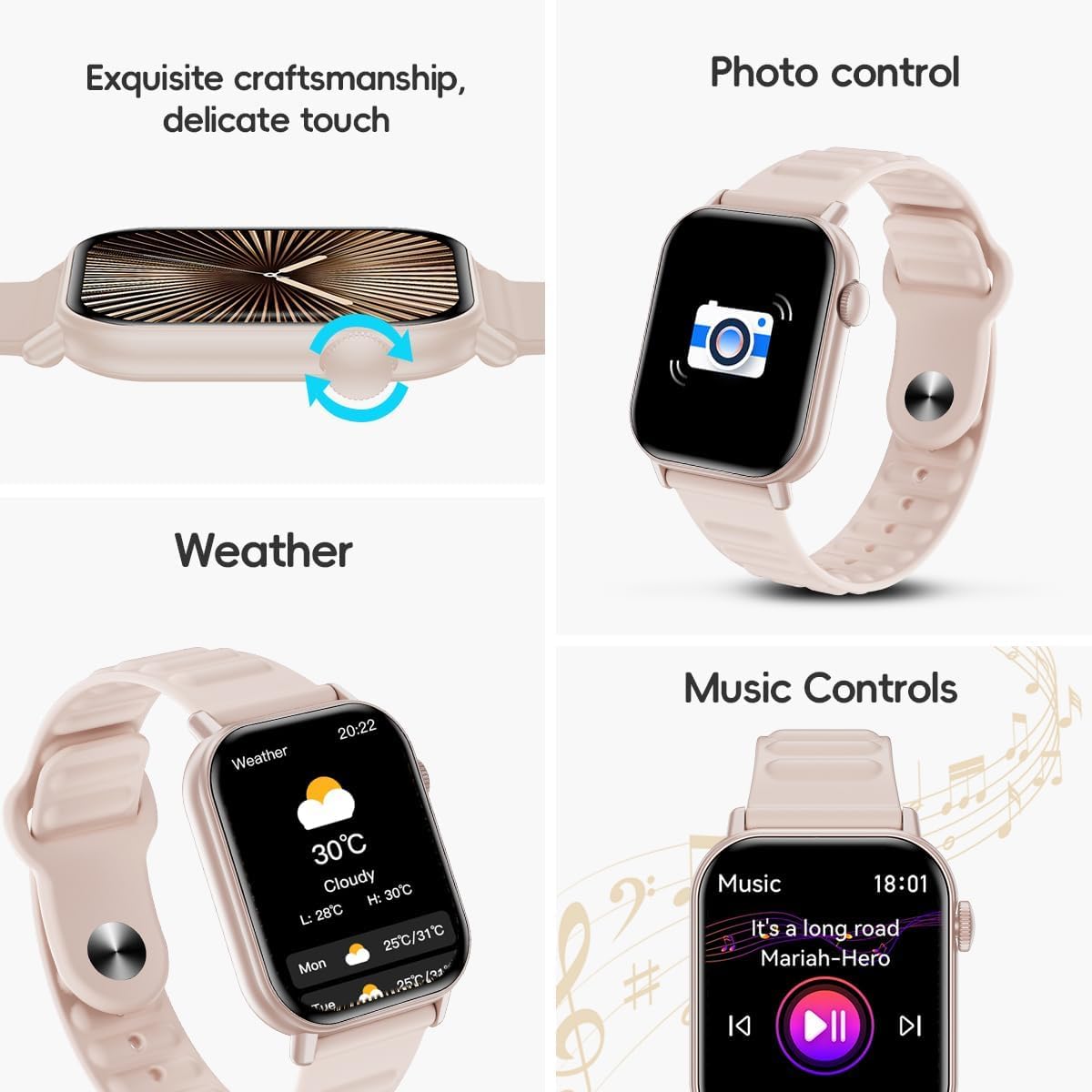Smart Watch Sports Pedometer, Fitness Tracker Bluetooth Call Heart Rate Blood Oxygen Sleep Monitor, 100 Sports Modes Waterproof for iOS Android Men's Women's Smart Watch (Pink) - Image 7