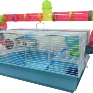 EXTRA LARGE 23″ Habitat Hamster Rodent Gerbil Mouse Mice Rat Wire Cage Long Crossing Tube & Deep Tray Expandable and Customizable Hide House Excerise Running Wheel Water Bottle Food Dish