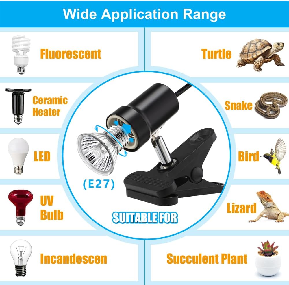 DaToo Reptile Heat Lamp Rotatable Turtle Heating Light with 50W UVA UVB Heat Bulb Simulated Sunlight Basking Spot Lamp with Clamp for Reptiles Lizard Amphibian Bearded Dragon Snake - Image 6