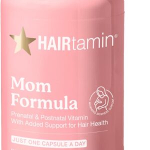HAIRtamin MOM Vegan Prenatal & Postnatal Multivitamin Supplement & Hair Vitamin Pregnancy, Postpartum, Breastfeeding Probiotic One-a-Day Hair Vitamins with Biotin, Zinc, Iron (30 Counts)