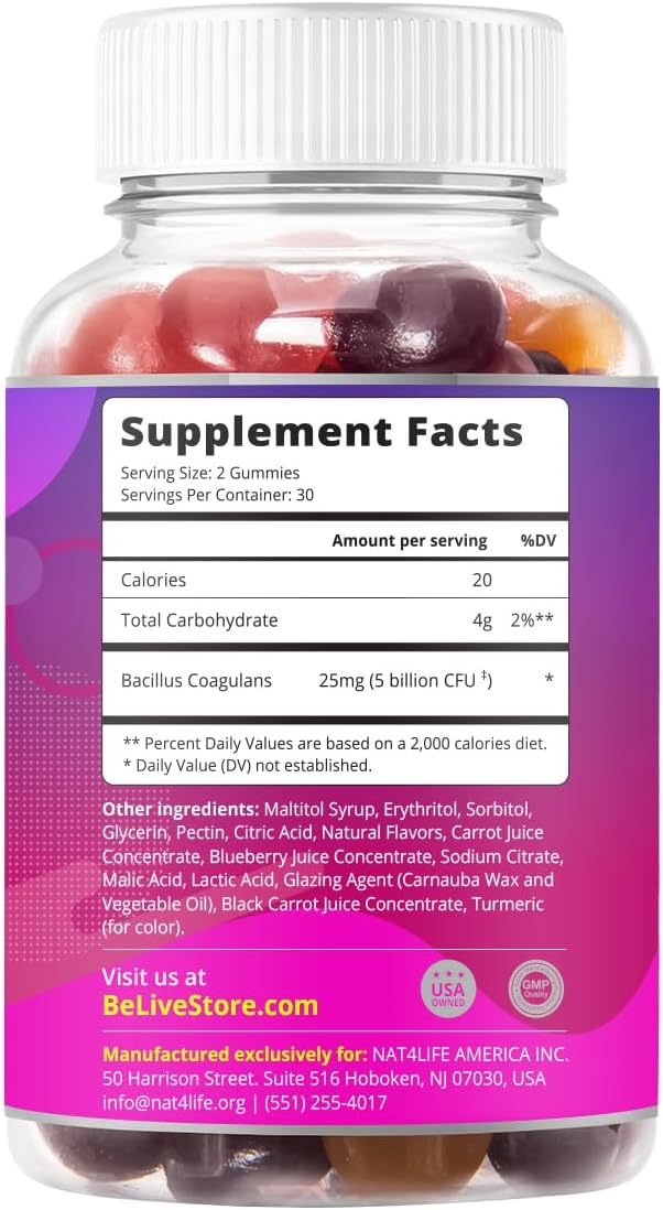 BeLive Probiotic Gummies - Probiotics with 5 Billion CFUs for Digestive Health, Men, Women & Kids - for Immune Support, Sugar Free & Vegan | 60 Ct – Blueberry, Strawberry & Orange - Image 2