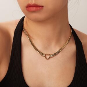 Minimalist 14K Gold-Plated Stainless Steel Snake Chain Necklace with Hollow Heart – Perfect for Mother’s Day and Special Occasions