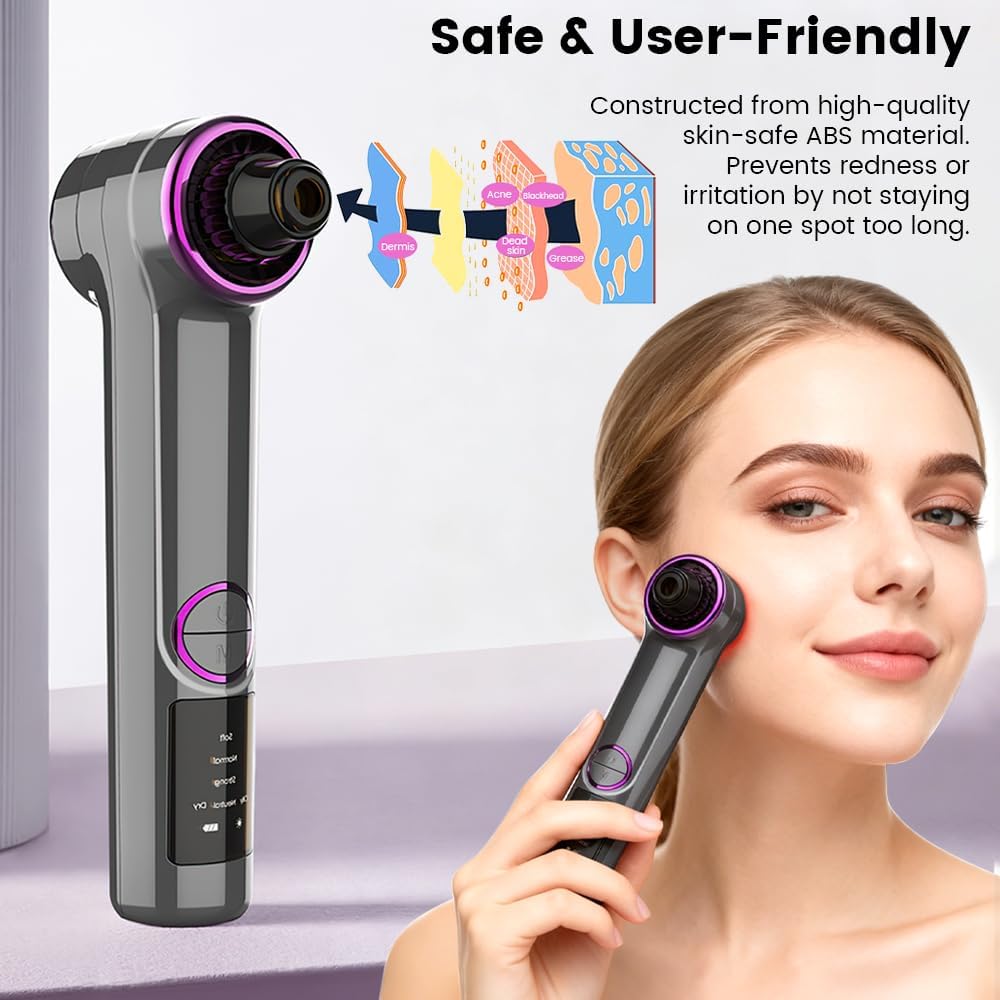 Blackhead Remover Pore Vacuum with Heating Function, Electric Comedone Extractor with 3 Suction Levels & 9 Modes, for Deep Pore Cleansing on Nose and Face with 5 Interchangeable Heads - Image 6