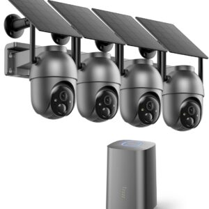 SEHMUA Security Cameras Wireless Outdoor (4-cam-kit), No Subscription Required, Color Night Vision, 360° PTZ, 4MP Live View, Instant Alerts, Solar Security Camera System Works 2.4G & 5G WiFi for House