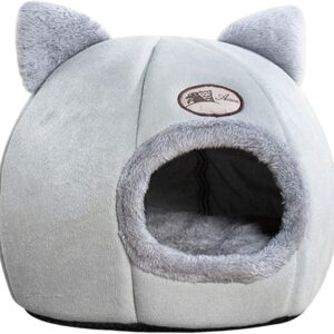 Cat Beds for Indoor Cats, 13 Inch Washable Fluffy Soft Cute Cat Bed Cave with Removable Cushion,Round Plush Faux Fur Self Warming Cat Bed for Small Medium Dogs Puppy Kitten Kitty Supplies