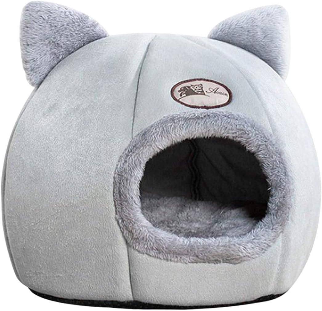Cat Beds for Indoor Cats, 13 Inch Washable Fluffy Soft Cute Cat Bed Cave with Removable Cushion,Round Plush Faux Fur Self Warming Cat Bed for Small Medium Dogs Puppy Kitten Kitty Supplies
