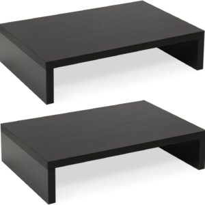 TEAMIX Wood Monitor Stand Riser-2 Pack, 2 Tier Adjustable Monitor Stand Dual Monitor Riser for 2 Monitors/Laptop/PC Black Computer Stand for Desk