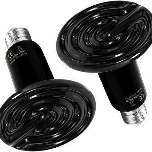 HealSmart Reptile Heat Lamp 100W 2-Pack Ceramic Heat Emitter, No Light Emitting Heat Bulbs for Amphibian Pet Brooder Coop Incubating Chicken, Lizard Bearded Dragon Turtle Snake Terrarium Black