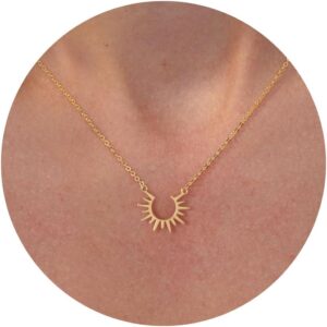 VRIUA Gold Necklace for Women – 14K Gold Plated Dainty Italian Horn Star of David Butterfly Bow Sun Lotus Volleyball Baseball Cowboy Boots Necklace Jewelry Everyday for Women