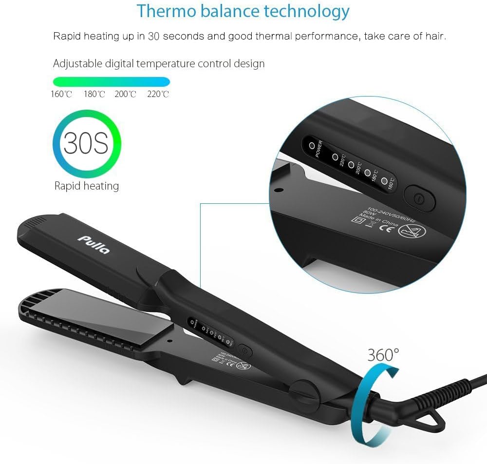 Pulla Hair Straightener and Crimper - 4 in 1 Tourmaline Ceramic Flat and Curling Iron for Hair Styling with Adjustable Temperature - Salon High Heat 320°F - 430°F for All Hair Types - Image 5