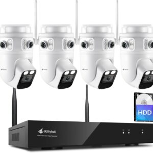 Home Security Camera System Wireless, Triple Lens 2K Security Cameras Wireless Outdoor with 360° Pan & Tilt, Motion Detection, Auto Tracking, 2.4/5GHz WiFi, Night Vision, 16CH NVR with 500GB HDD