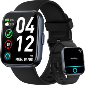 Smart Watches for Men Android & iPhone, 1.8″ Alexa Built-in Smartwatches Fitness Tracker Watch with Bluetooth Calls, IP68 Waterproof, Heart Rate/Sleep/SpO2 Monitor, 110 Sport Modes – Black