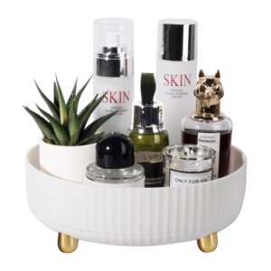 Anyoifax Makeup Perfume Organizer Tray 360 Degree Rotating Lazy Susan Skincare Lotion Organizer Spinning Cosmetics Storage for Dresser, Vanity, Bathroom Countertop, Small Ivory White