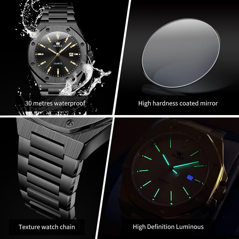 OLEVS Watch for Men Business Diamond Easy Read Men's Wristwatches Analog Luxury Date Stainless Steel Waterproof Luminous Dress Mens Watches - Image 4