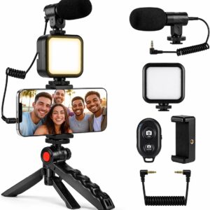 Phone Vlogging Kit with Microphone, LED Light & Tripod – Smartphone Video Recording Kit with Remote for YouTube, TikTok & Content Creators