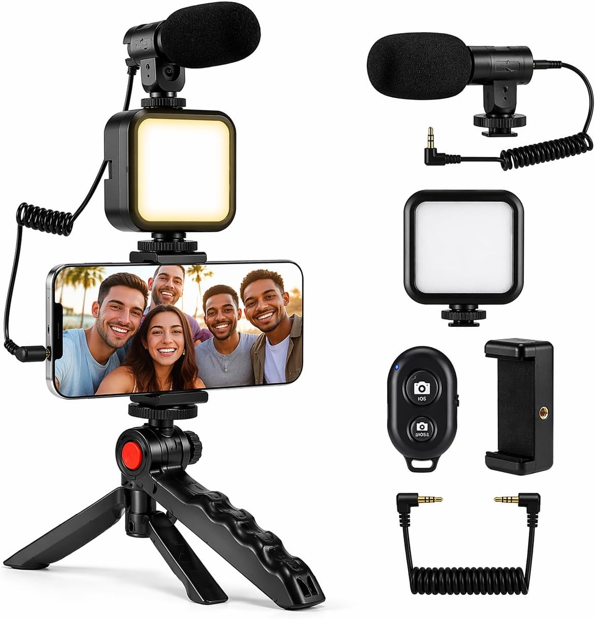 Phone Vlogging Kit with Microphone, LED Light & Tripod – Smartphone Video Recording Kit with Remote for YouTube, TikTok & Content Creators