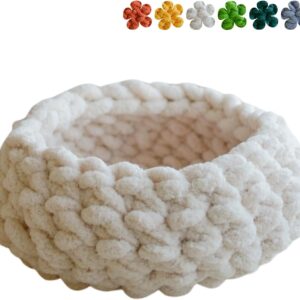 Cat Nest Bed – Premium Self Warming Handwoven Washable Extra Soft Round Cave House for Indoor Kitten & Kitty, Small & Large (Cloud White,Medium)