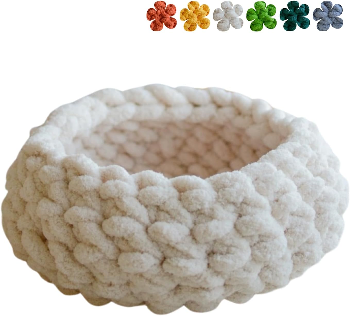Cat Nest Bed - Premium Self Warming Handwoven Washable Extra Soft Round Cave House for Indoor Kitten & Kitty, Small & Large (Cloud White,Medium)