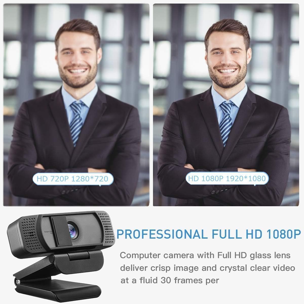 1080P Webcam with Microphone for PC Streaming, Web Camera for Desktop with Privacy Cover, 100° Wide Angle, Auto Light Correction, USB Plug&Play Web Cam for OBS/Gaming/Zoom/Skype/FaceTime/Teams/Twitch - Image 2