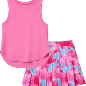 PATPAT Girls Tennis Skirt Sets Moisture Wicking Tank Tops and Pleated Skirts 2 Piece Outfits Activewear Sets 5-12 Years