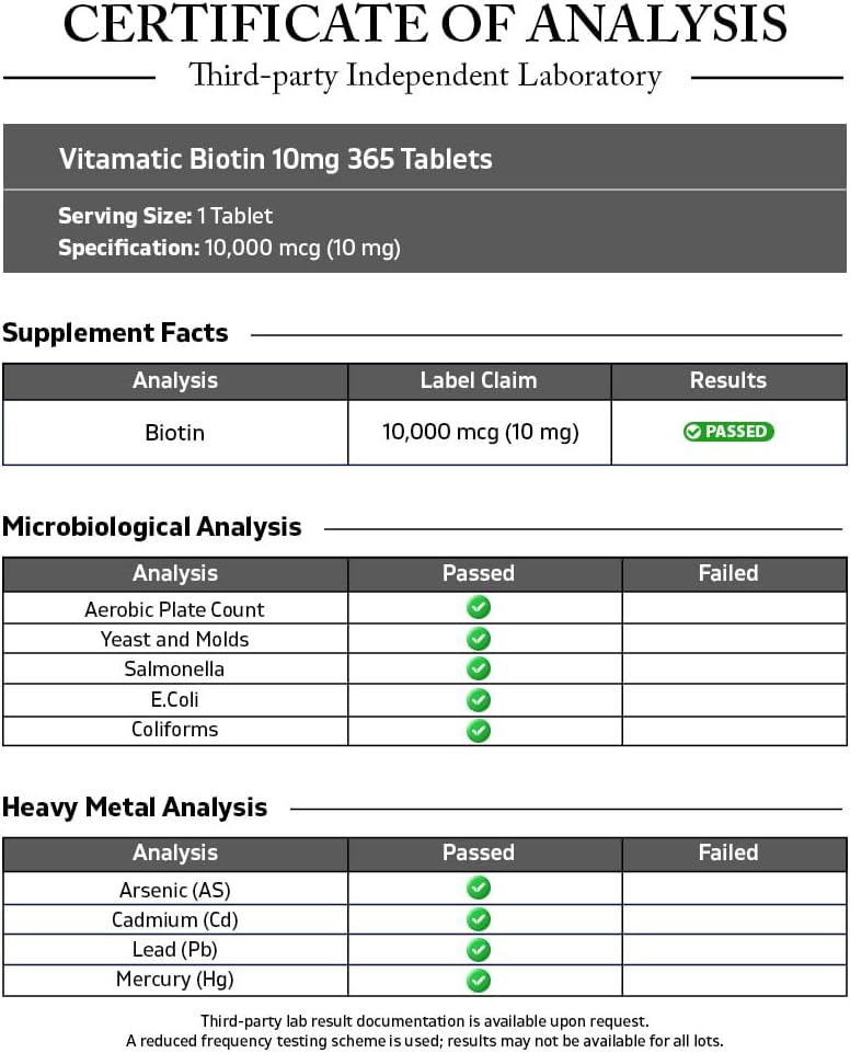 Vitamatic Biotin 10,000 mcg (10 mg) for Stronger Hair, Skin & Nails - 365 Vegan Tablets- Also Called Vitamin B7 - Image 3
