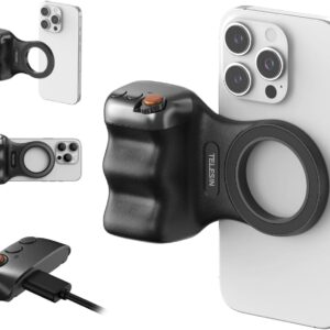 TELESIN Fun Shot Magnetic Phone Camera DSLR Style Shutter Grip for Magsafe iPhone & Android with Detachable Wireless Shutter Button – Official Grip -Comfort Ergonomic Phone Grip Handle Holder(B)