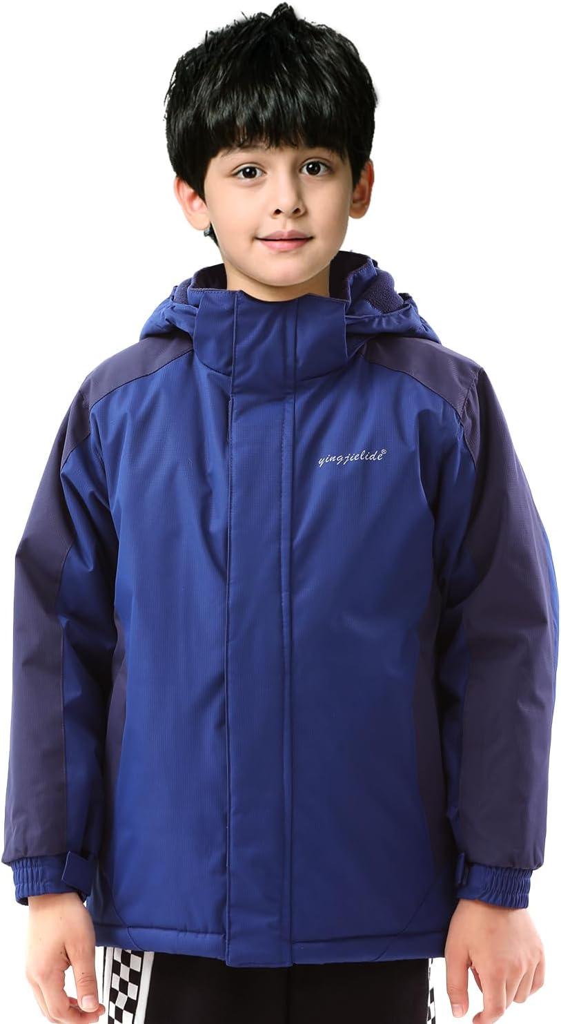 Boys Waterproof Winter Snow Coat, Kids Ski Snow Jacket for Boys, Warm Fleece Lined Winter Windproof Jacket with Hood