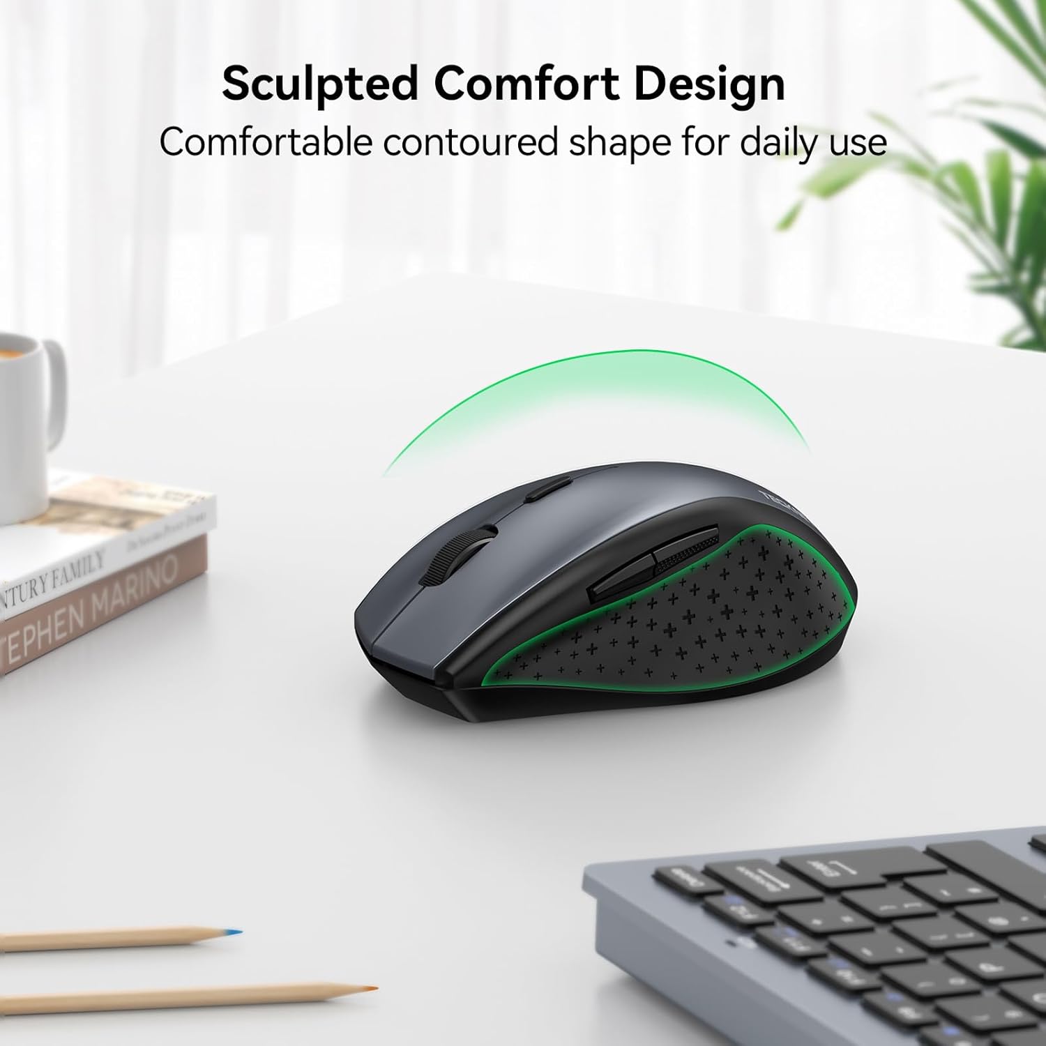 TECKNET Wireless Mouse, 2.4G USB Computer Mouse with 6-Level Adjustable 4800 DPI, Silent Quiet Click,30 Months Battery, Ergonomic Grips, 6 Buttons Portable for PC, Chromebook, Mac - Grey - Image 4