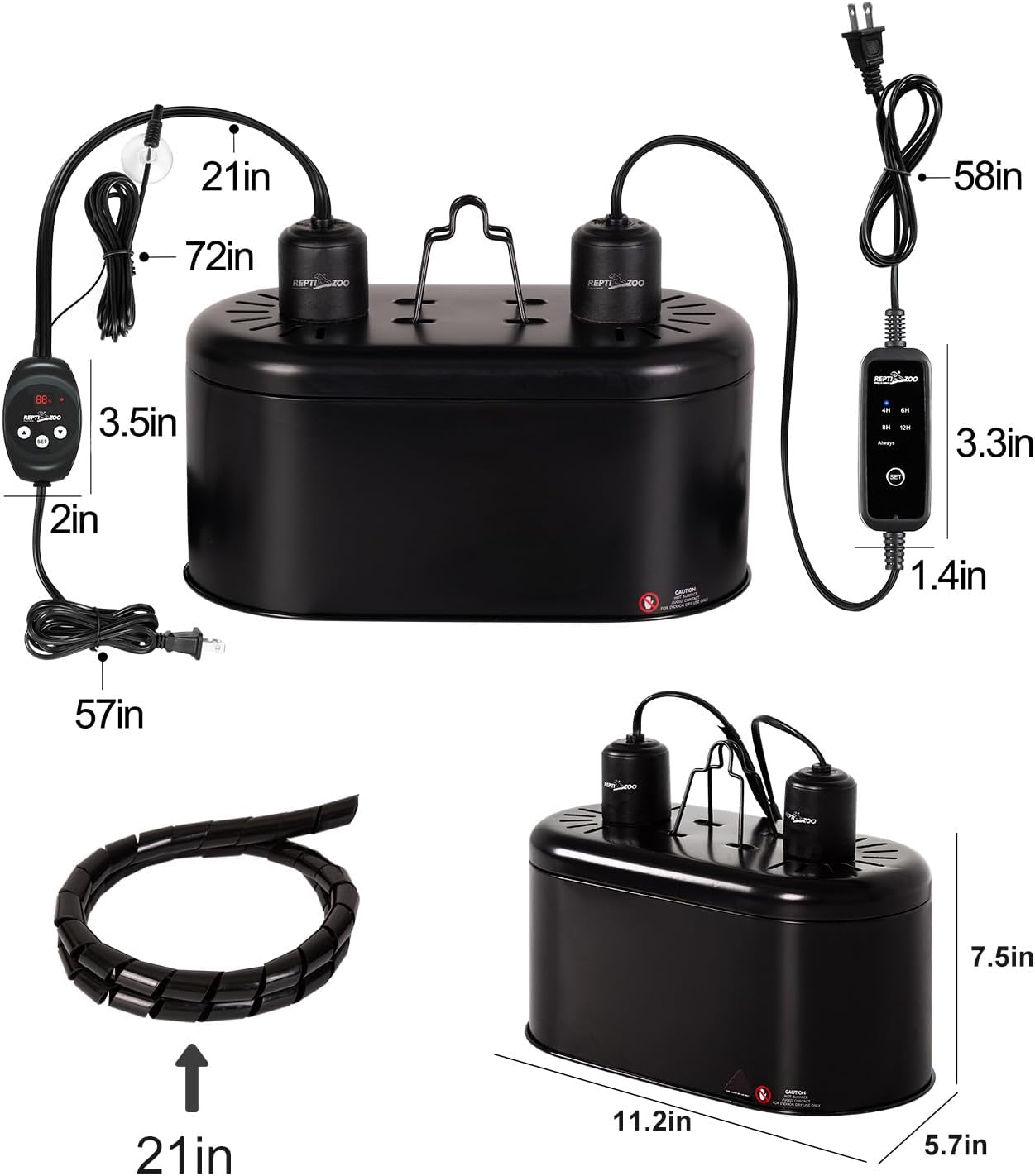 REPTI ZOO Dual Reptile Light Fixture with Dimming Thermostat and Timer, Deep Dome Lamp Fixture with Independent Reptile Dimming Thermostat Heat Bulb Temperature Controller and Timing Function - Image 2