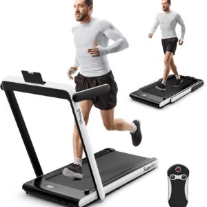 Goplus 2 in 1 Folding Treadmill, 2.25HP Superfit Under Desk Electric Treadmill, Installation-Free with Remote Control, APP Control and LED Display, Walking Jogging for Home Office