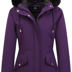 MOERDENG Women’s Long Winter Down Coat Thicken Fleece Lined Parka Warm Puffer Jacket With Faux Fur Detachable Hood
