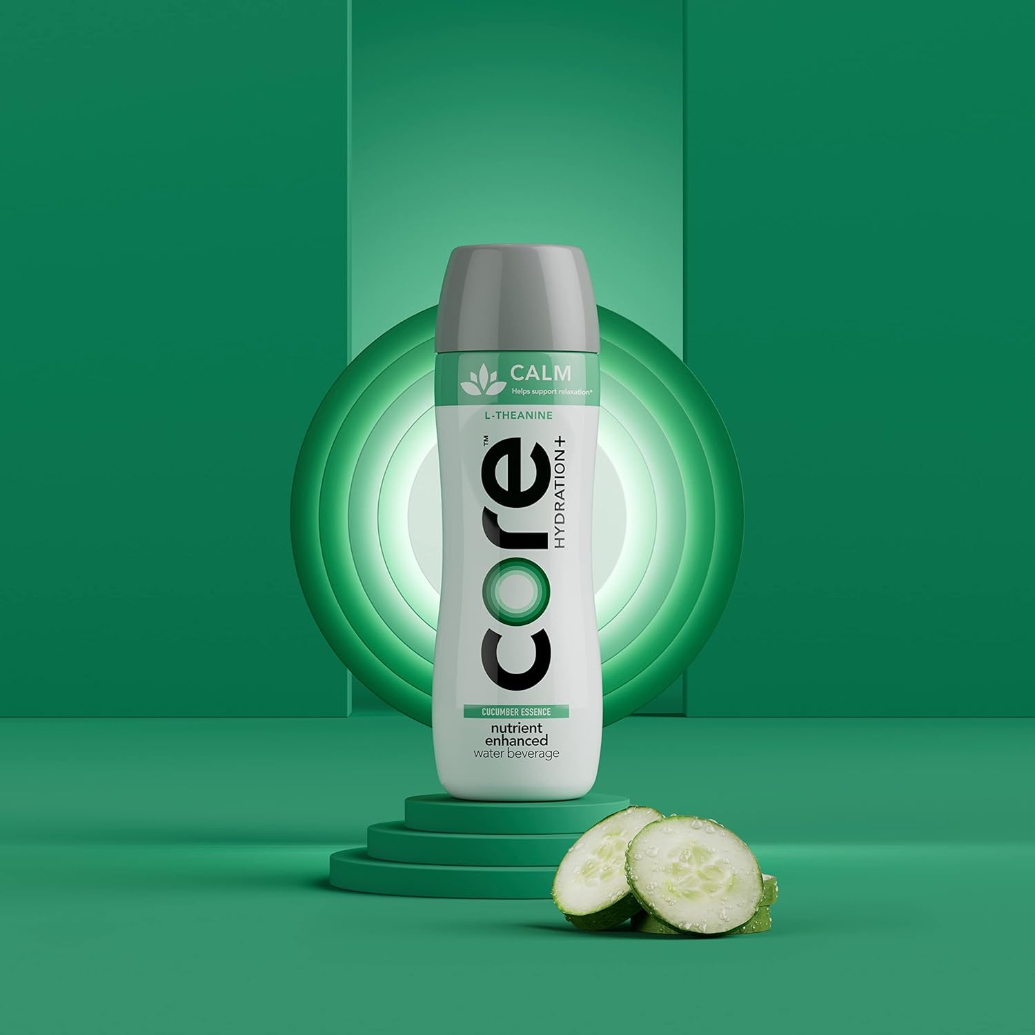 CORE Hydration+ Calm, Cucumber Essence Nutrient Enhanced Water with L-Theanine, 23.9 Fl Oz Bottle (Pack of 12) - Image 3