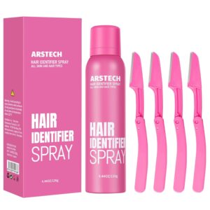Hair Identifier Spray for Face Shaving Dermaplaning Tool Skin Body Dermaplaning Spray for Women with 4 Face Razor for Face Shaver Hair Removal Kit Excess Hair Dermaplane Razor for Women Face