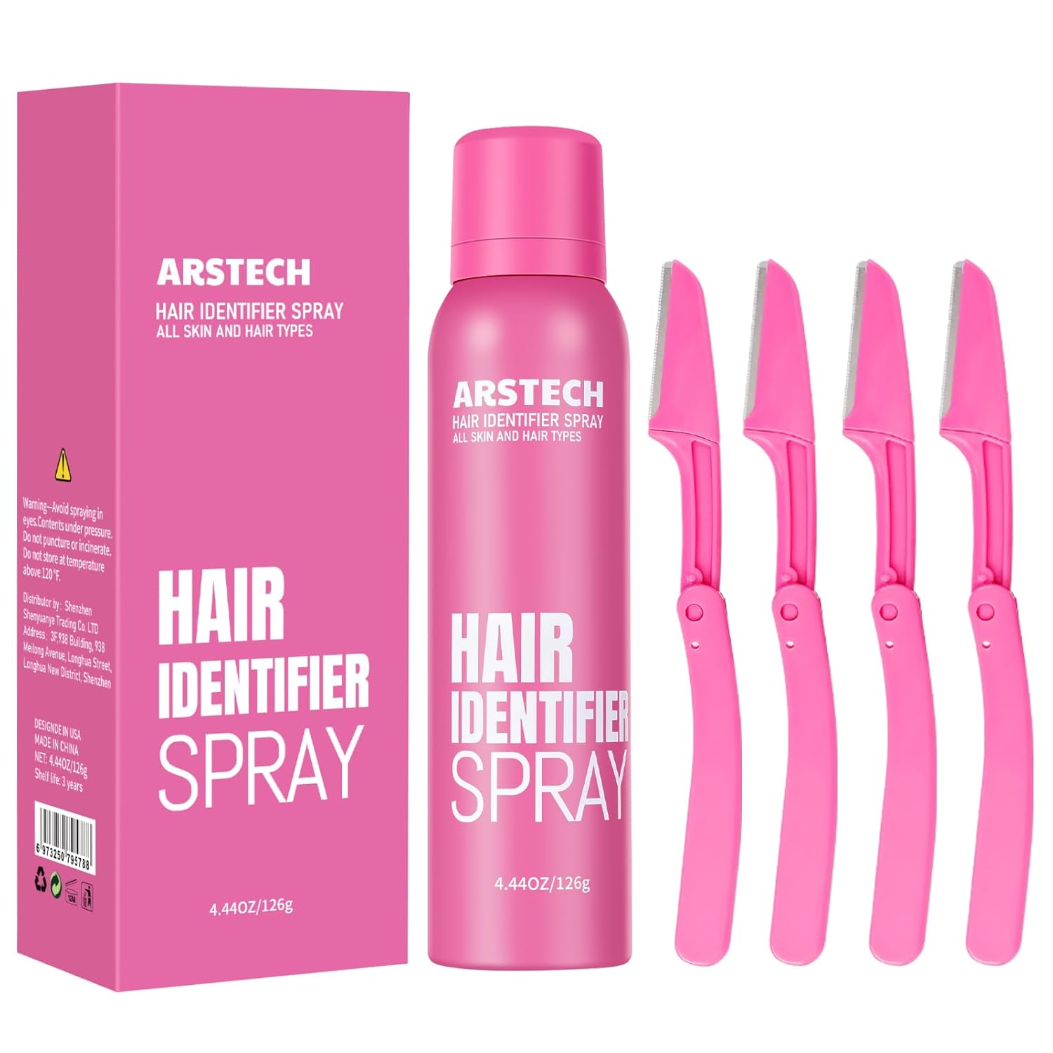 Hair Identifier Spray for Face Shaving Dermaplaning Tool Skin Body Dermaplaning Spray for Women with 4 Face Razor for Face Shaver Hair Removal Kit Excess Hair Dermaplane Razor for Women Face