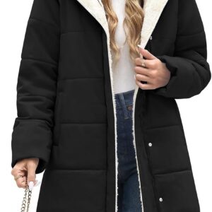 UMIPUBO Women’s Long Winter Puffer Jacket – Sherpa Fleece Lined Hooded Coat, Water-Repellent Windproof Warm Quilted Outerwear