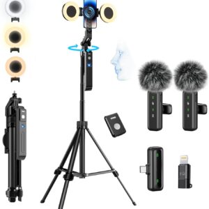 yAyusi Magnetic Vlogging Kit for iPhone/Android, 70.9″ Auto Face Tracking Tripod for iPhone with Light, Microphone/Remote Control, Content Creator Essentials Starter Kit for TikTok and YouTube