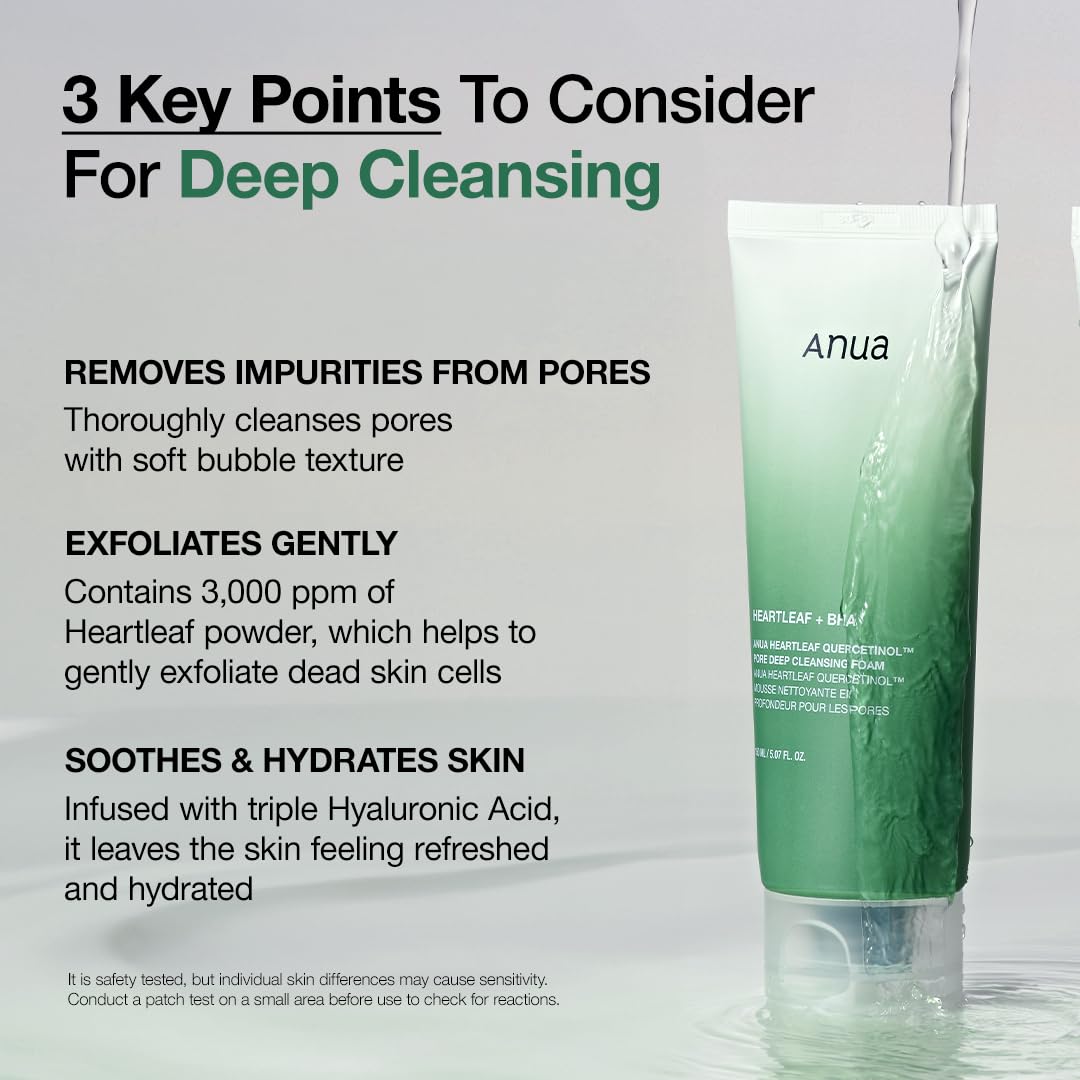 ANUA Double Cleansing Duo for Facial Cleansing, Heartleaf Pore Control Cleansing Oil & Quercetinol Deep Cleansing Foam, Makeup Remover Face Wash, Blackhead Care, Korean Skincare - Image 5