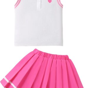 Kucnuzki Little Girls Clothes Toddler Outfit Polo Sleeveless Shirt Spring Tank Tops Pleated Skirt 2 Piece Dress Set