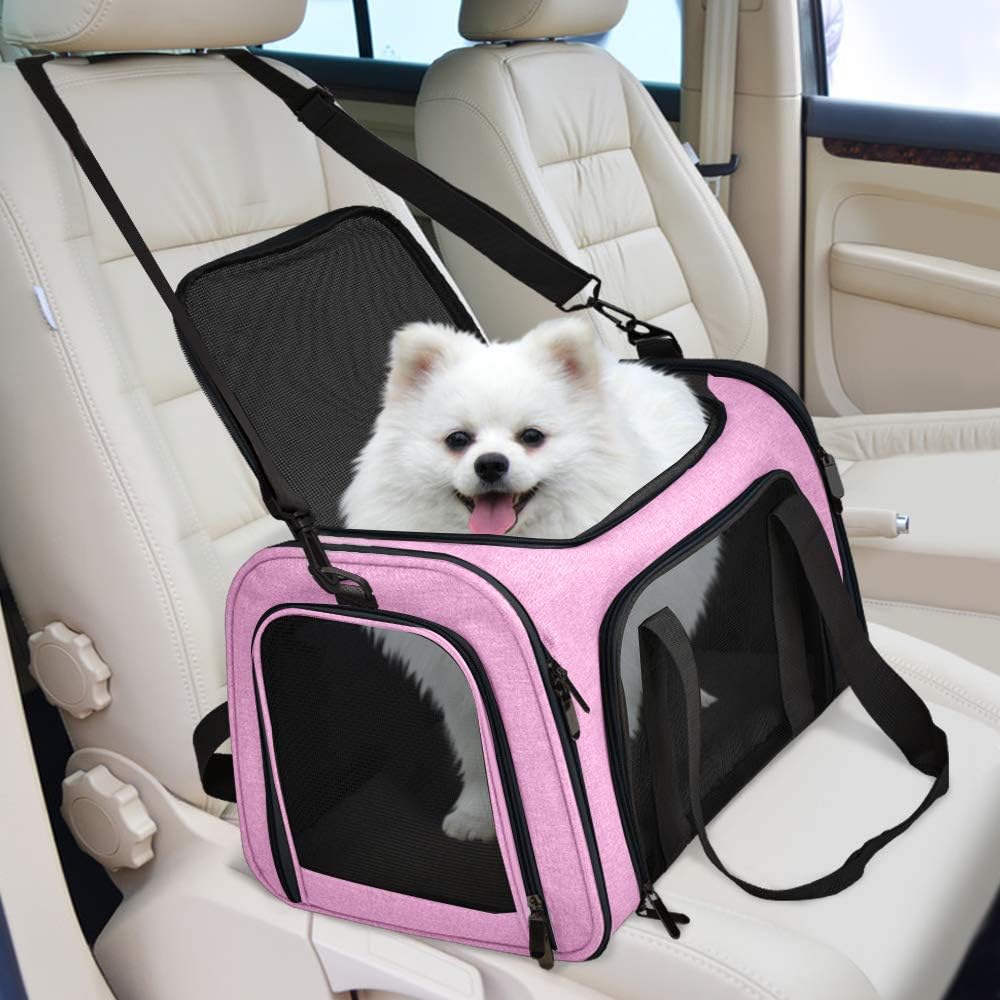 Henkelion Pet Carrier for Small Medium Cats Dogs Puppies up to 15 Lbs, TSA Airline Approved, Soft Sided, Collapsible Travel - Pink - Image 5