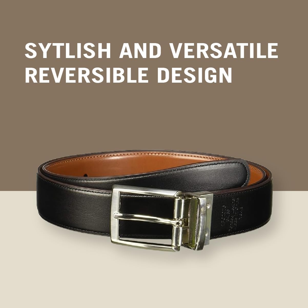 Perry Ellis Men's Portfolio Amigo Reversible Leather Belt, Stitched Edges, Durable, 1.5” Width (Available in Big & Tall) - Image 7