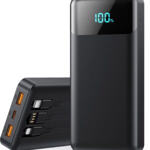 Portable Charger Power Bank 40800mAh with 3 Built-in Cables,25W Fast Phone Charging Portable Battery Pack,5 Outputs Travel Essentials Outdoor External Battery for iPhone 17/16,Galaxy Android etc-Black