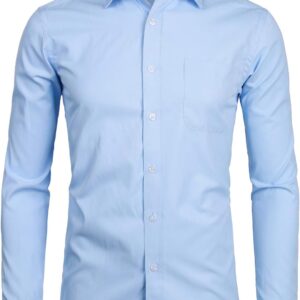 ZEROYAA Men’s Long Sleeve Dress Shirt Solid Slim Fit Casual Business Formal Button Up Shirts with Pocket