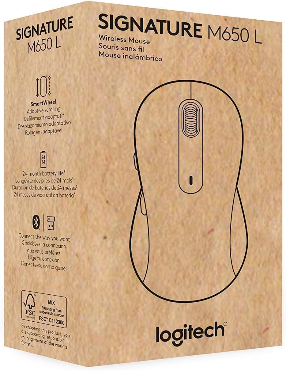 Logitech Signature M650 L Full Size Wireless Mouse - for Large Sized Hands, 2-Year Battery, Silent Clicks, Customizable Side Buttons, Bluetooth, for PC/Mac/Multi-Device/Chromebook - Black - Image 12