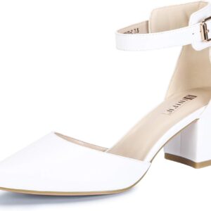 IDIFU Women’s IN2 Pedazo Dress Shoes Low Block Heels Comfortable Chunky Closed Toe Ankle Strap Wedding Pumps
