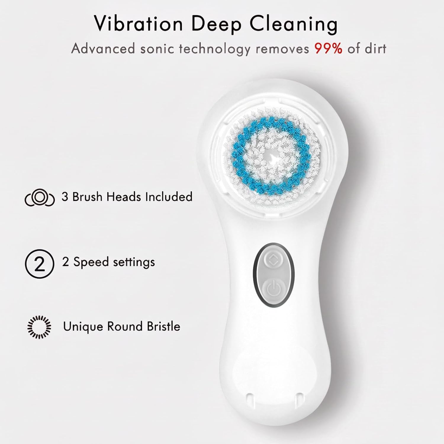 Microtree Electric Facial Cleansing Brush, Ultrasonic Vibrating Face Brush, 2 Speeds for Gentle Clean, Rechargeable Face Scrubber Exfoliator Waterproof Sonic Face Brushes for Cleansing - Image 3