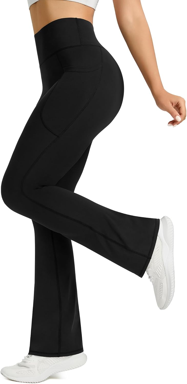 Womens Flared Yoga Pants with Pockets, High Waisted Flare Leggings Bell Bottom Bootcut Yoga Dress Pants - Image 3